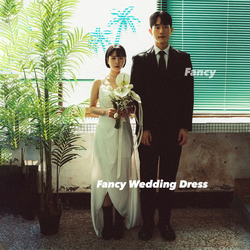 Fancy Simple V Neck Wedding Dress Korea Photo Shoot A Line High Split Evening Party Dresses Back Corset Customized