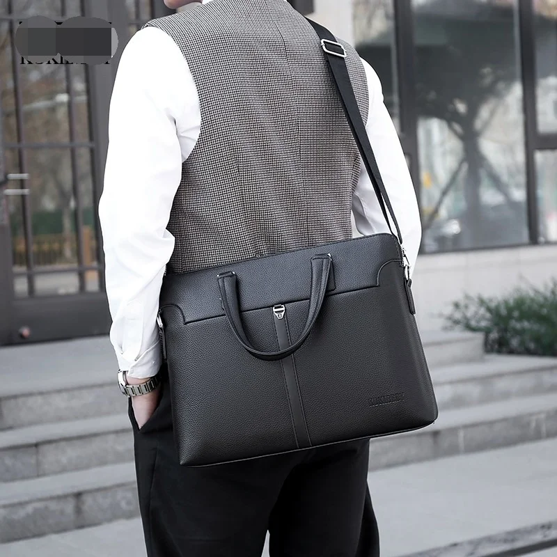 Sac à main en cuir PU à double fermeture éclair pour hommes d'affaires, sacs de messager pour hommes d'affaires, sac pour ordinateur portable de 14 pouces