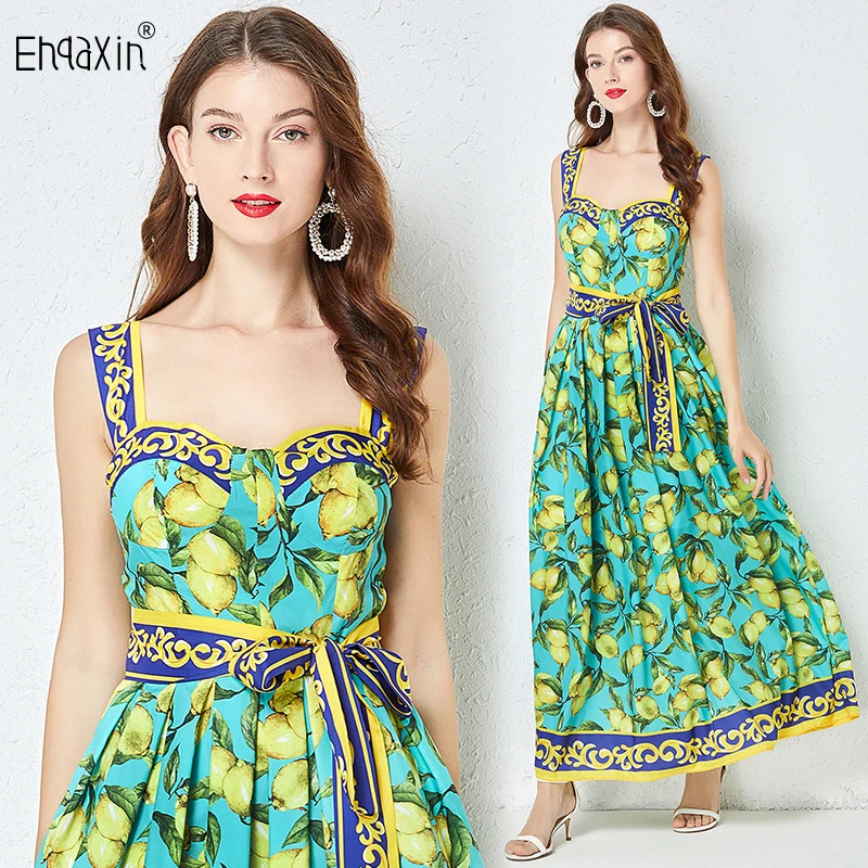 EHQAXIN 2024 Summer Women's Dress Fashionable And Elegant Print Lace-Up Bohemian Style With Chest Pads Strap Dresses S-2XL