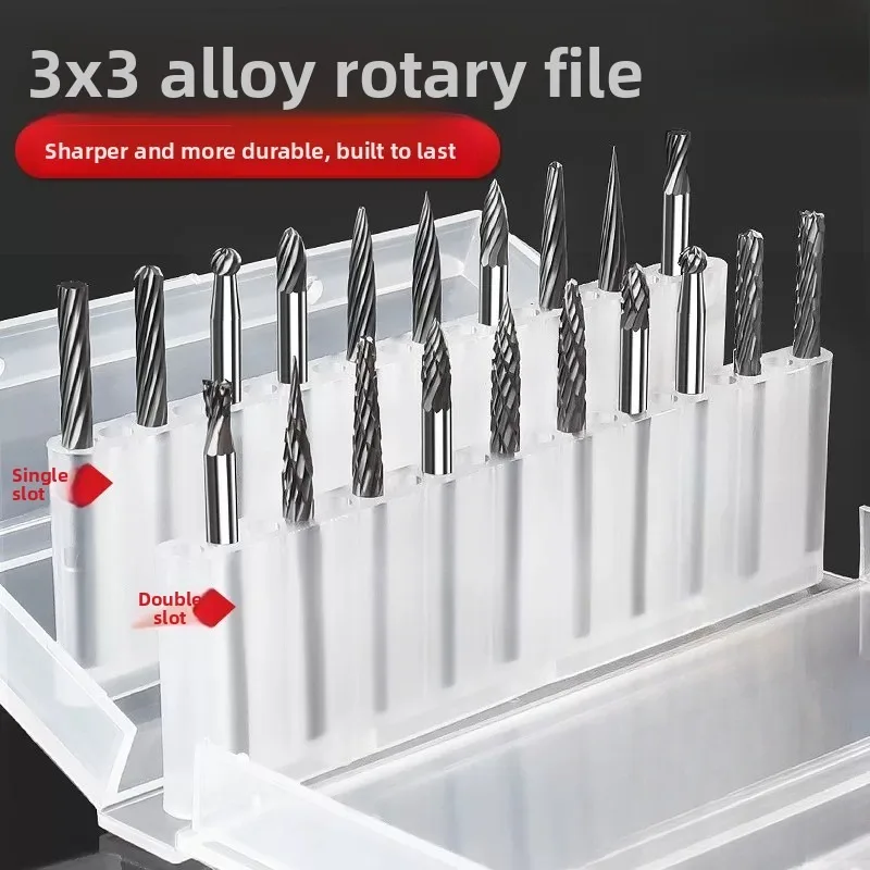 3*3mm Electric Grinder Bit Set / Carbide Rotary Files Tungsten Steel Grinding Bits / Metal Polishing Wood Carving Milling Cutter