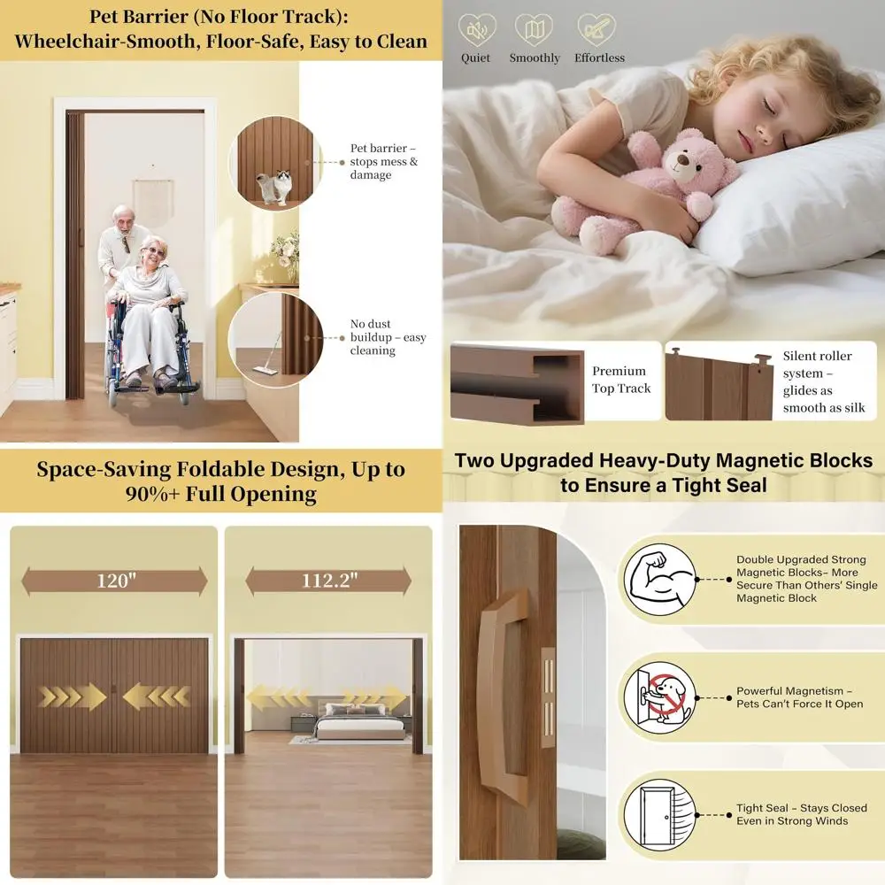 

120" x 80" Accordion DoPVC olding Door Hardware Kit Included, Multiold Biold Closet Dowith 4 Handles or Closet Bathroom Doorways
