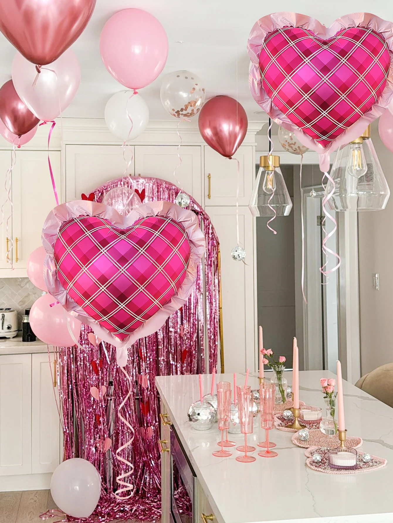 2/4pcs Hot pink heart-shaped balloons,perfect for birthday decorations,engagements,parties,anniversaries,and bridal showers. view 3