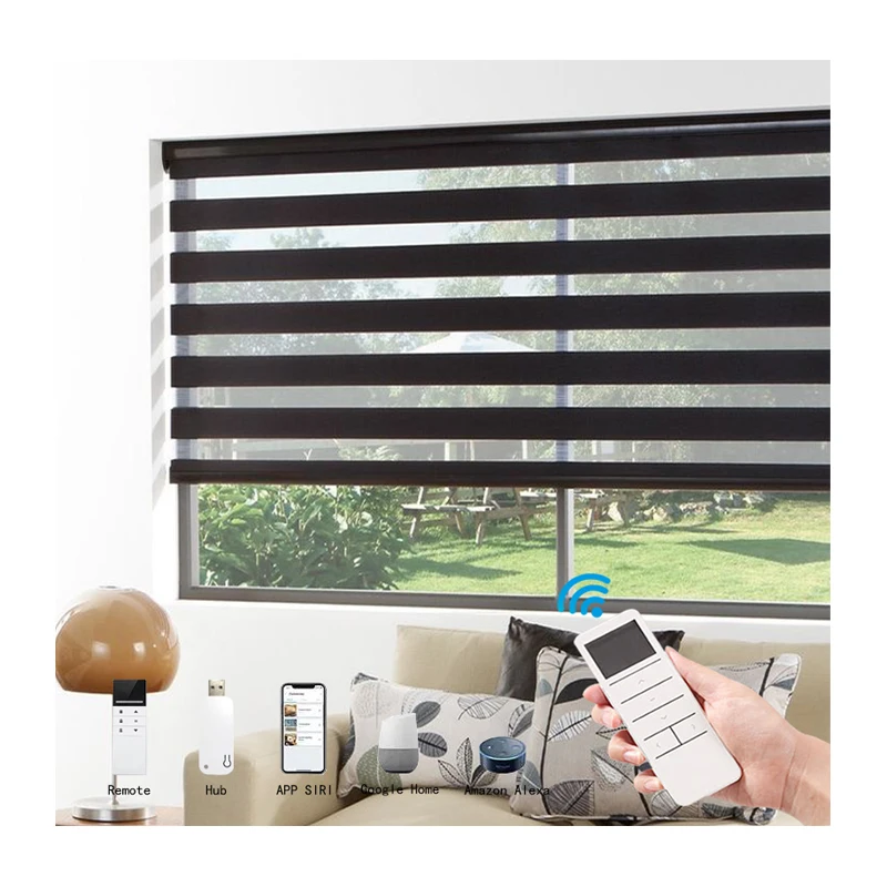 Factory Price Custom Made Smart Automated Roller Blinds Blackout Zebra Fabric Curtain for Windows