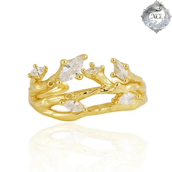 

Кольцо XCL из 100% стерлингового серебра 925 пробы с асимметричным дизайном в виде ветвей, регулируемое, с полым центром и фианитами, для женщин, подарок на годовщину