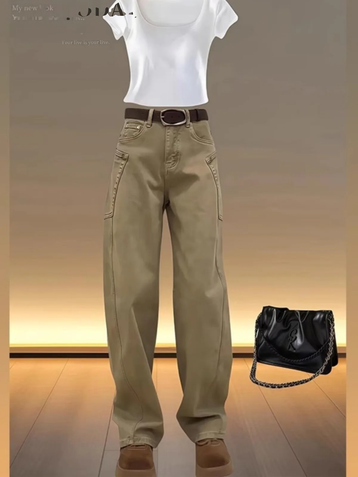 

Широкие джинсы с высокой талией, женские осенние длинные брюки для похудения, облегающие брюки цвета хаки, большие размеры, брюки-ножи