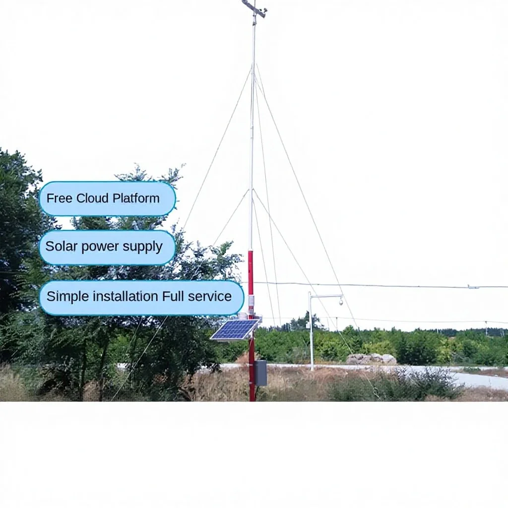 AWS408 Solar Wireless Weather Monitoring Data Transmission 10m Wind Pole Automatic Weather Station with 0.1 Accuracy