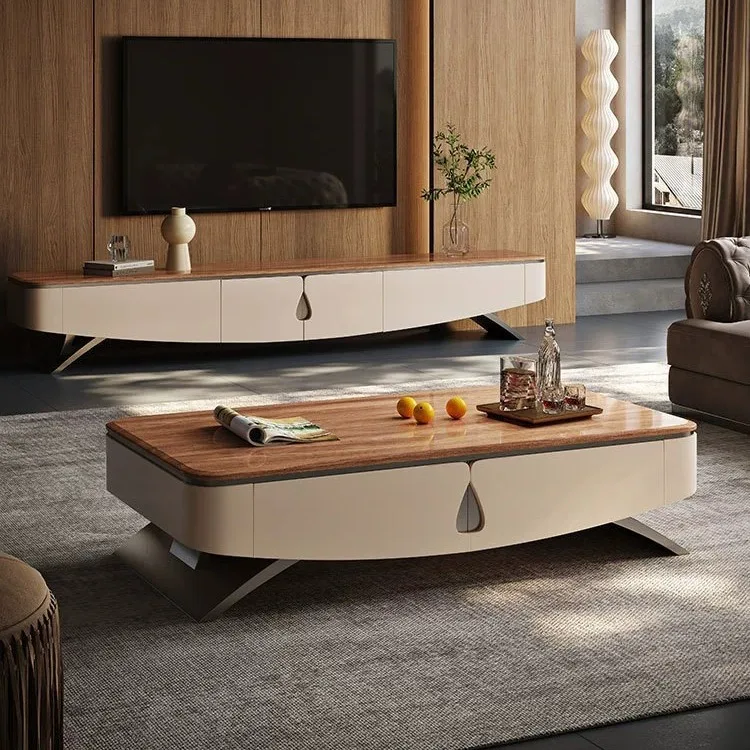 Italian Light Luxury All Solid Wood Coffee Table TV Cabinet Combination Modern Simple Living Room Home with Pumping