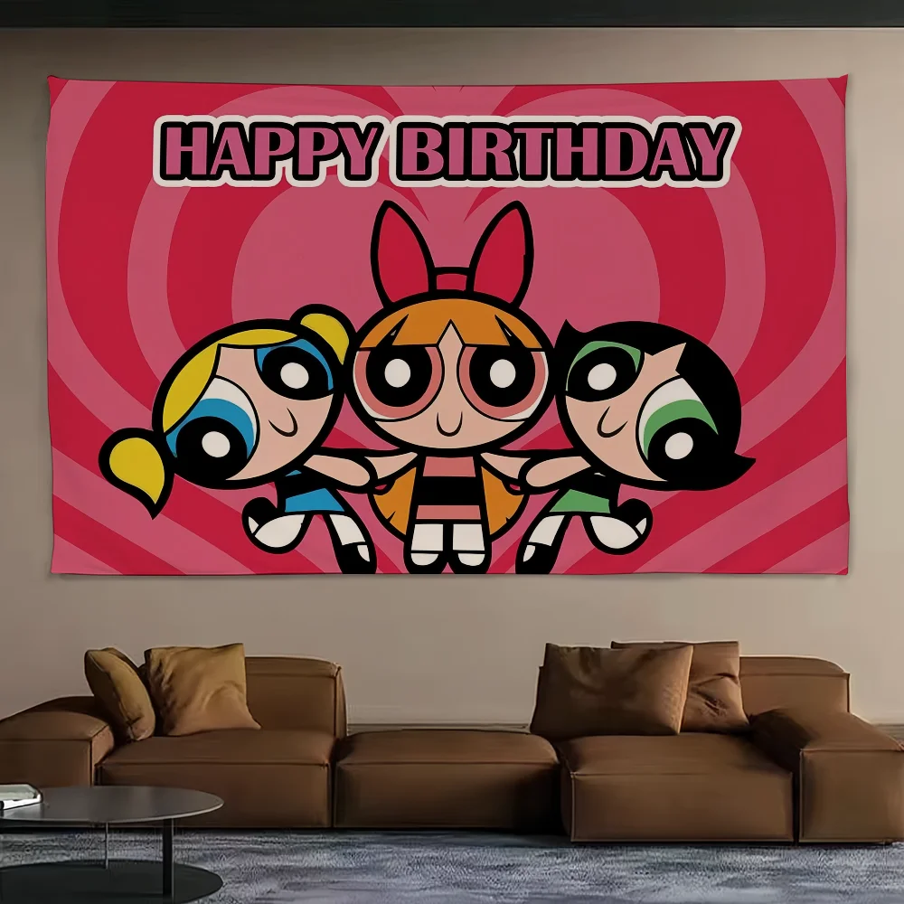 Cartoon Flag For Picnic Party Art Home Decoration Outdoor The P-Powerpuff Cool Girls Camping Banner