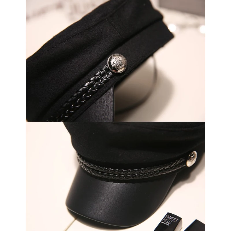 Leather Military Hat Sailor Hats Flat Top Captain Cap Travel Cadet Hat