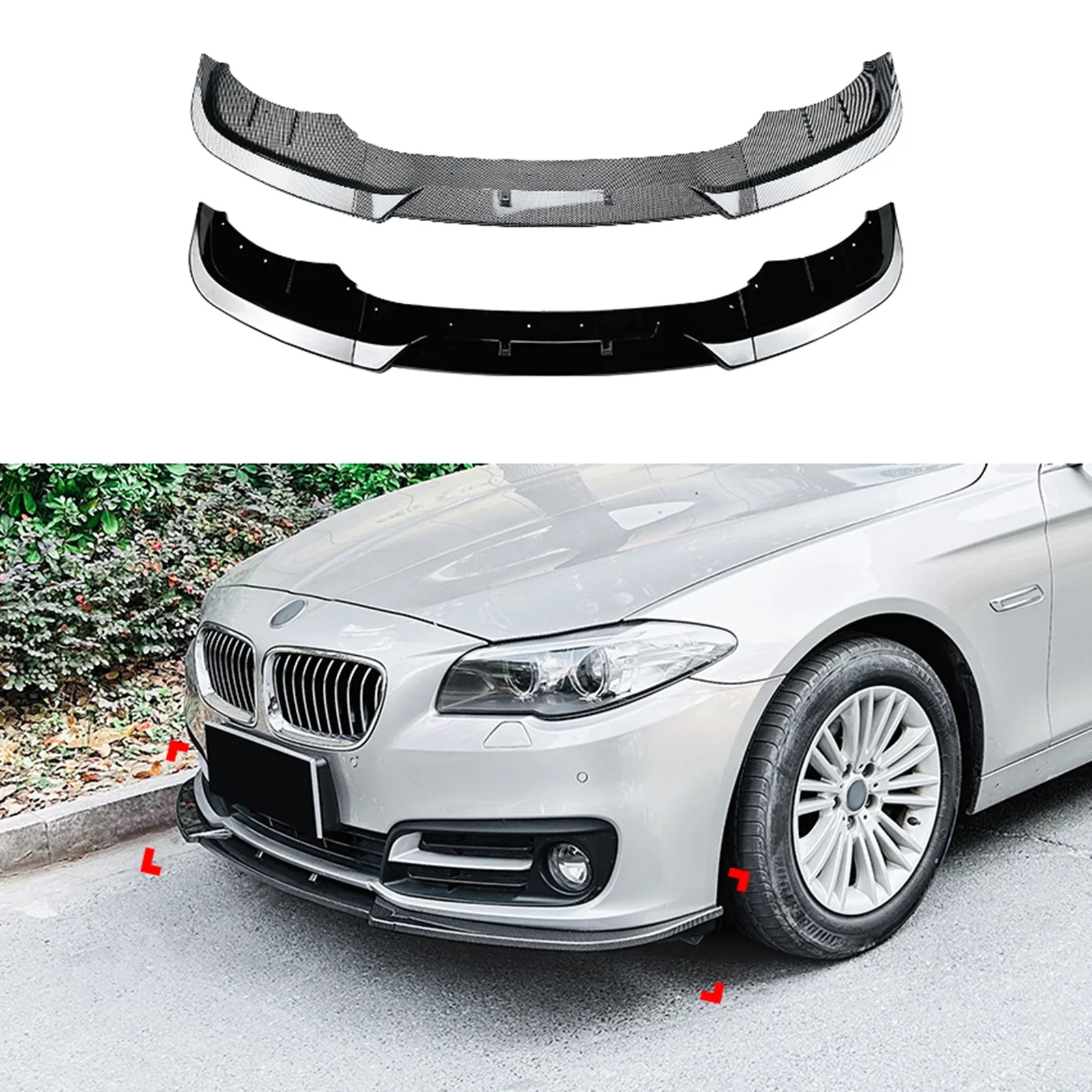 

New！ Front Bumper Spoiler Lip For BMW 5 Series F10 F11 LCI 2015 2016 2017 Luxury Version Carbon Fiber Look/Gloss Black Lower Spl