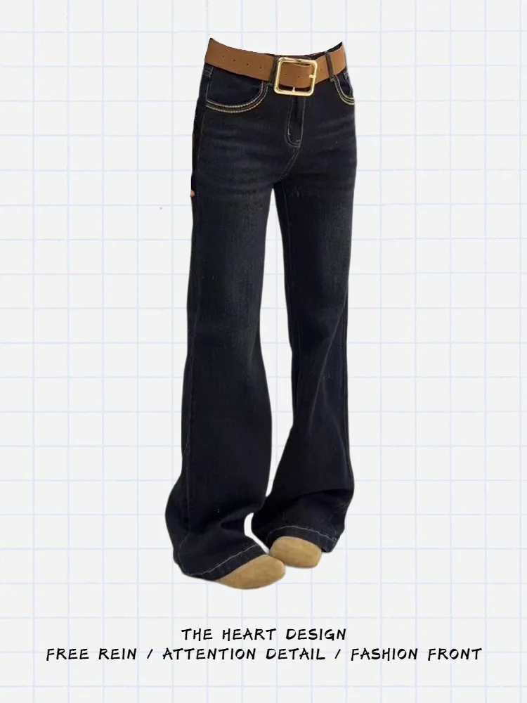 

American Retro High Waist Bell Bot Jeans Women's Spring Autumn Sle Spicy Girl High Street Loose Slim Wide Leg Pants