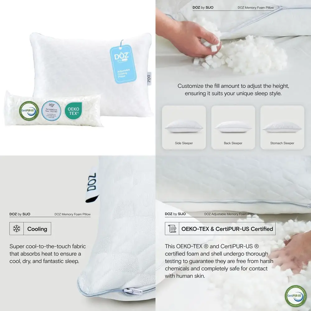 

Охлаждающая подушка из пены с эффектом памяти средней жесткости, регулируемая, подходит для всех позиций сна, сертифицированный размер Queen