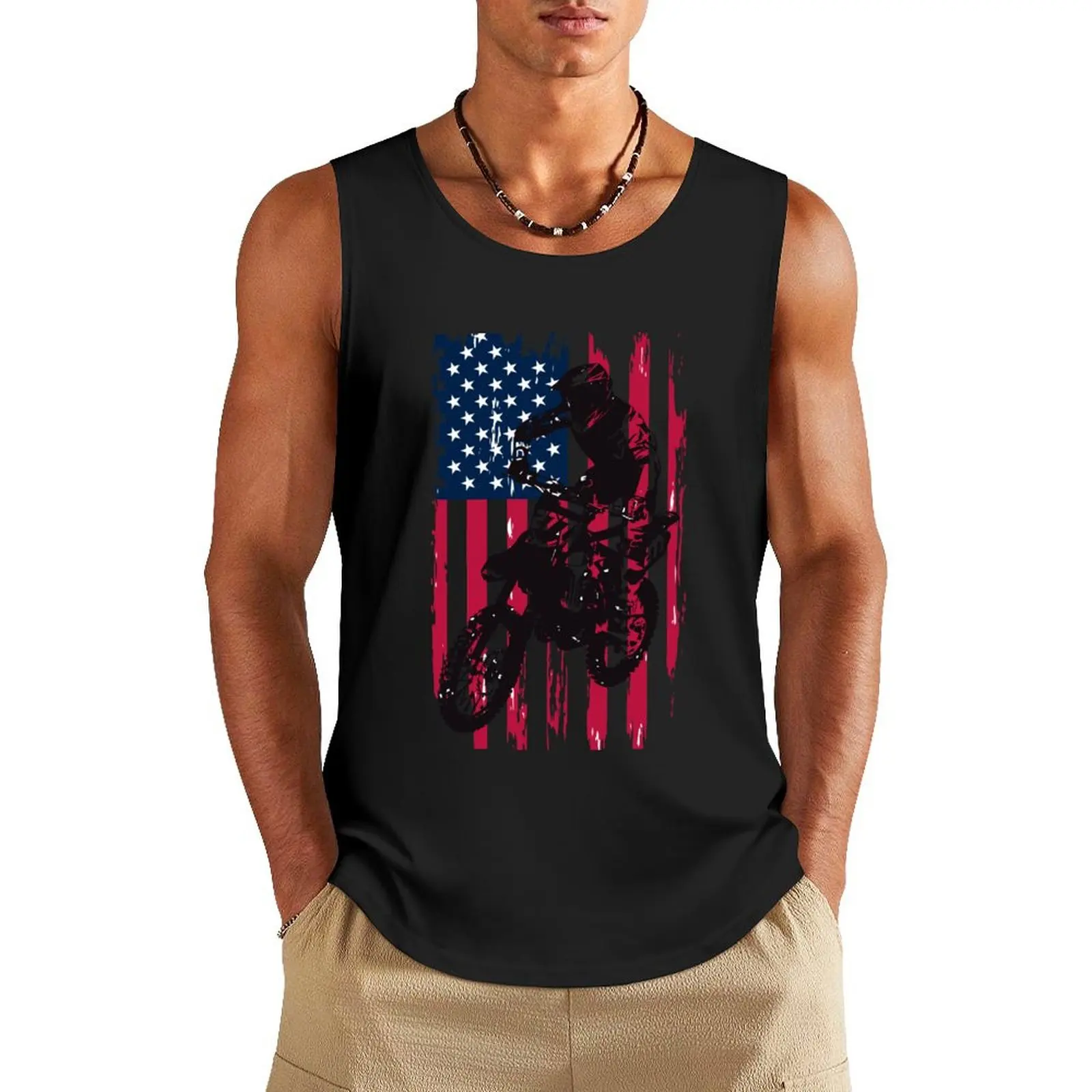 

Vintage Patriotic Dirt Bike Motocross USA American Flag Tank Top training weight vest t-shirts for men mens clothing