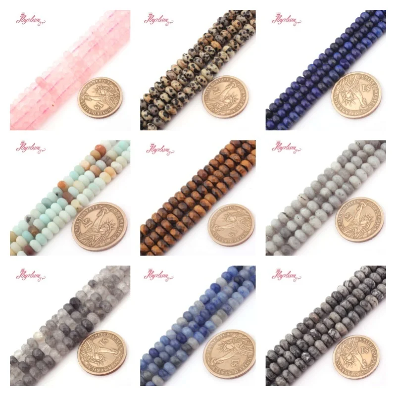 Smooth Frost Faceted Rondelle Lapis Quartz Agate Tiger Eye Natural Stone Spacer Beads for  DIY Necklace Bracelet Jewelry Making