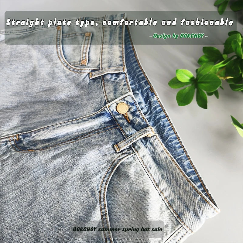 2024 Summer Spring New Casual Vintage Jeans for Men Clothing Washed Soft Cotton Loose Straight Man Pants Baggy Jeans KK1012-1