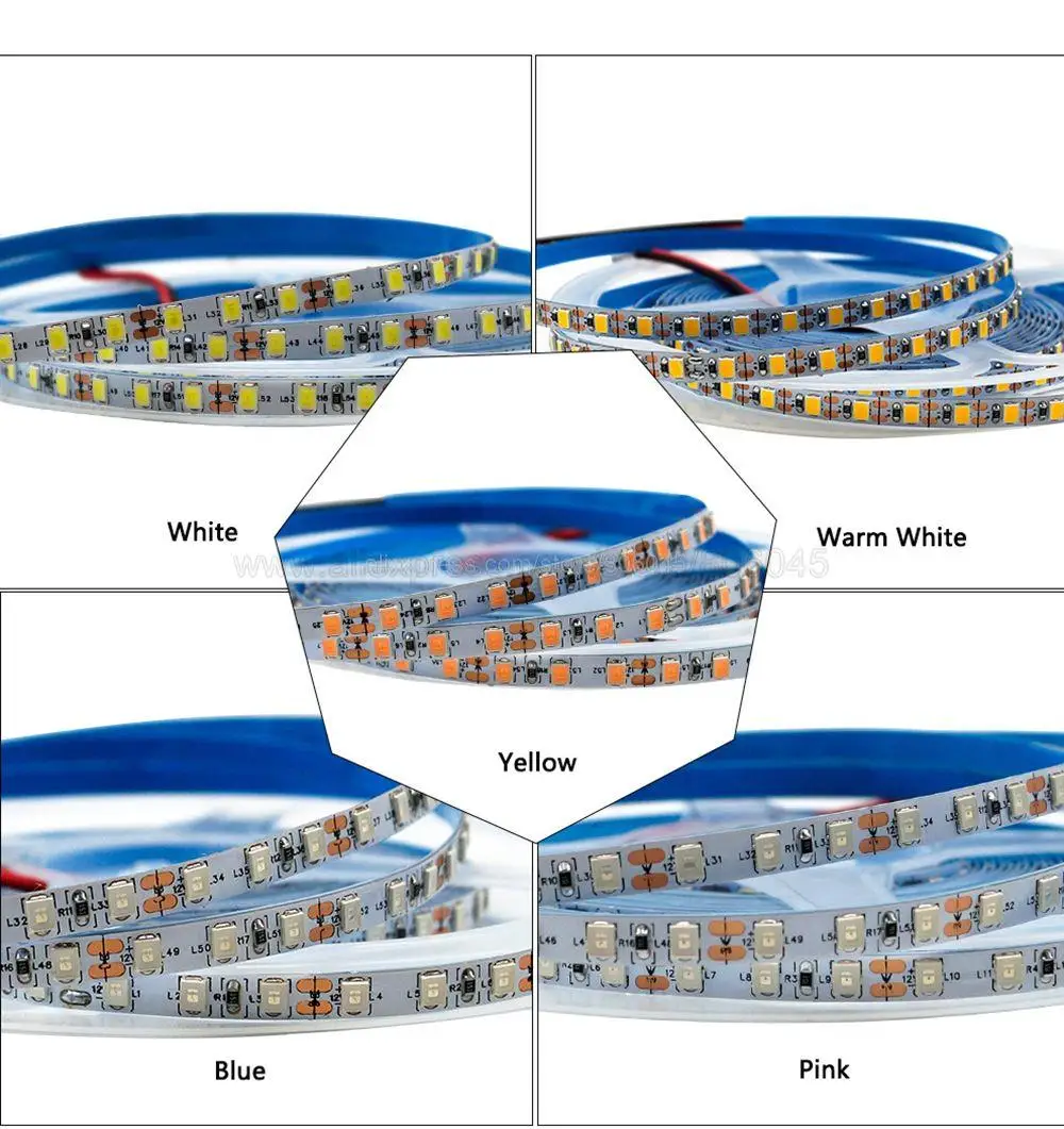 5V 12V 24V DC SMD 2835 LED pasek 5mm wąska szerokość PCB 60 / 120 / 180LED/M elastyczna doprowadziły światła zimna ciepły biały czerwony zielony