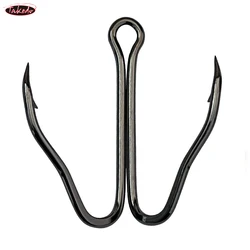 TAKEDO 10PCS/BOX 3551 Short Handle Double Hook 6# - 1/0 Fishhook 2X Strength High Carbon Steel Fishing Hook For Frog Lure