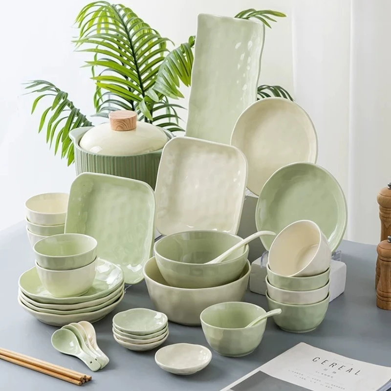 Modern Aesthetic Dinner Set Plates Design Friendly Designer Green Kitchen Dinner Set Ceramic Luxury Bajilla Ceramica Dinnerware