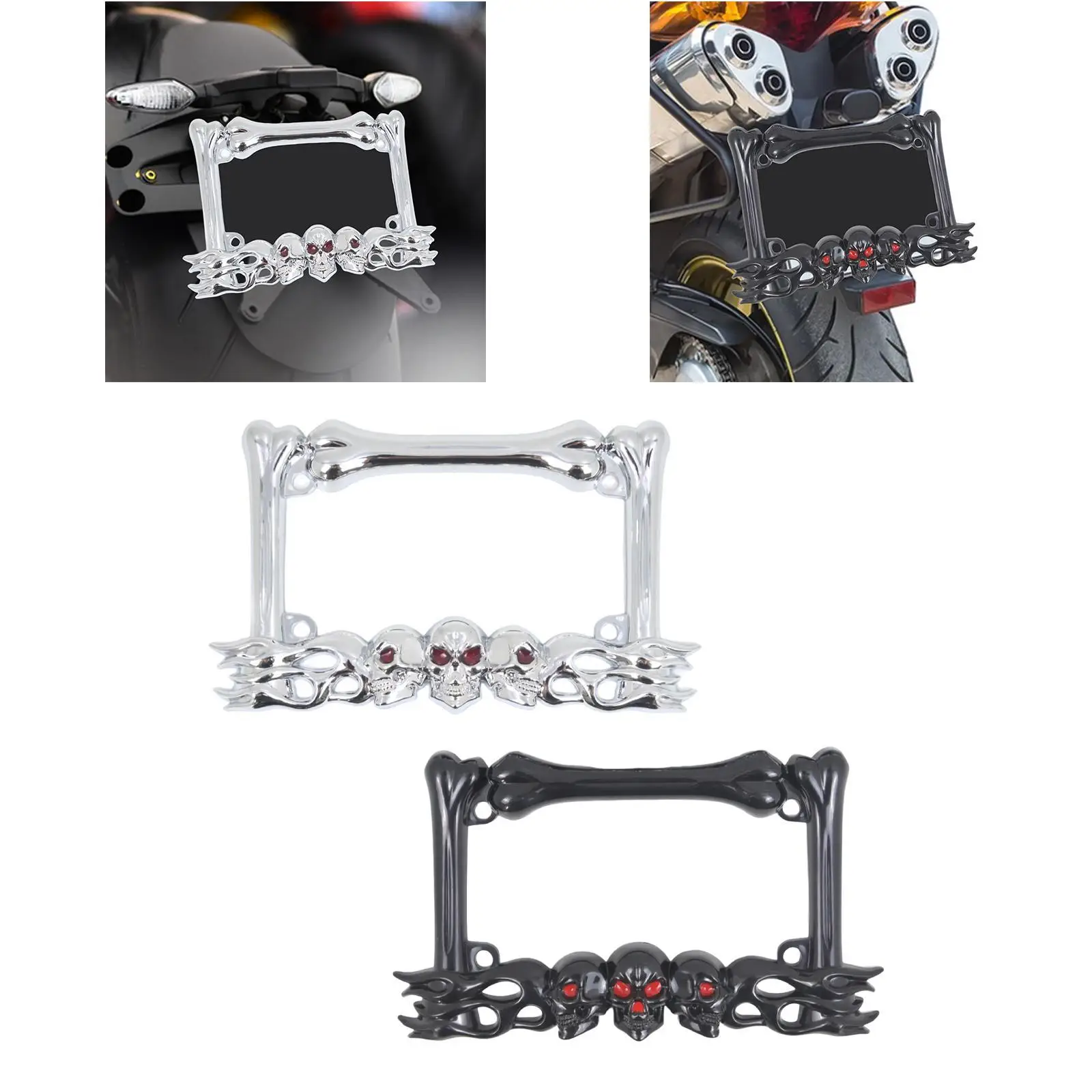 

Skull Decor Motorcycle License Plate Frame Simple Assembly universal Motorbike License Plate Frame Cruiser Accessories 23x14cm