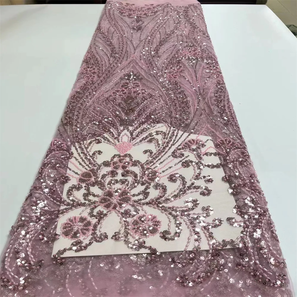 

Latest Nigerian Lace Fabric 2024 Party Wedding Sewing Embroidered Mesh 5 Yards High Quality French Net African Sequins dx-225