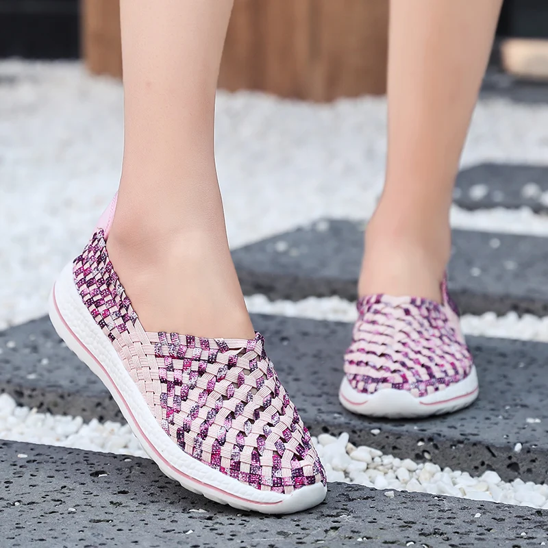 Women Men Walking Fitness Mesh Weave Slip-On Light Loafer Summer Sports Shoes Outdoor Flats Breathable Sneakers Big Size 35-44