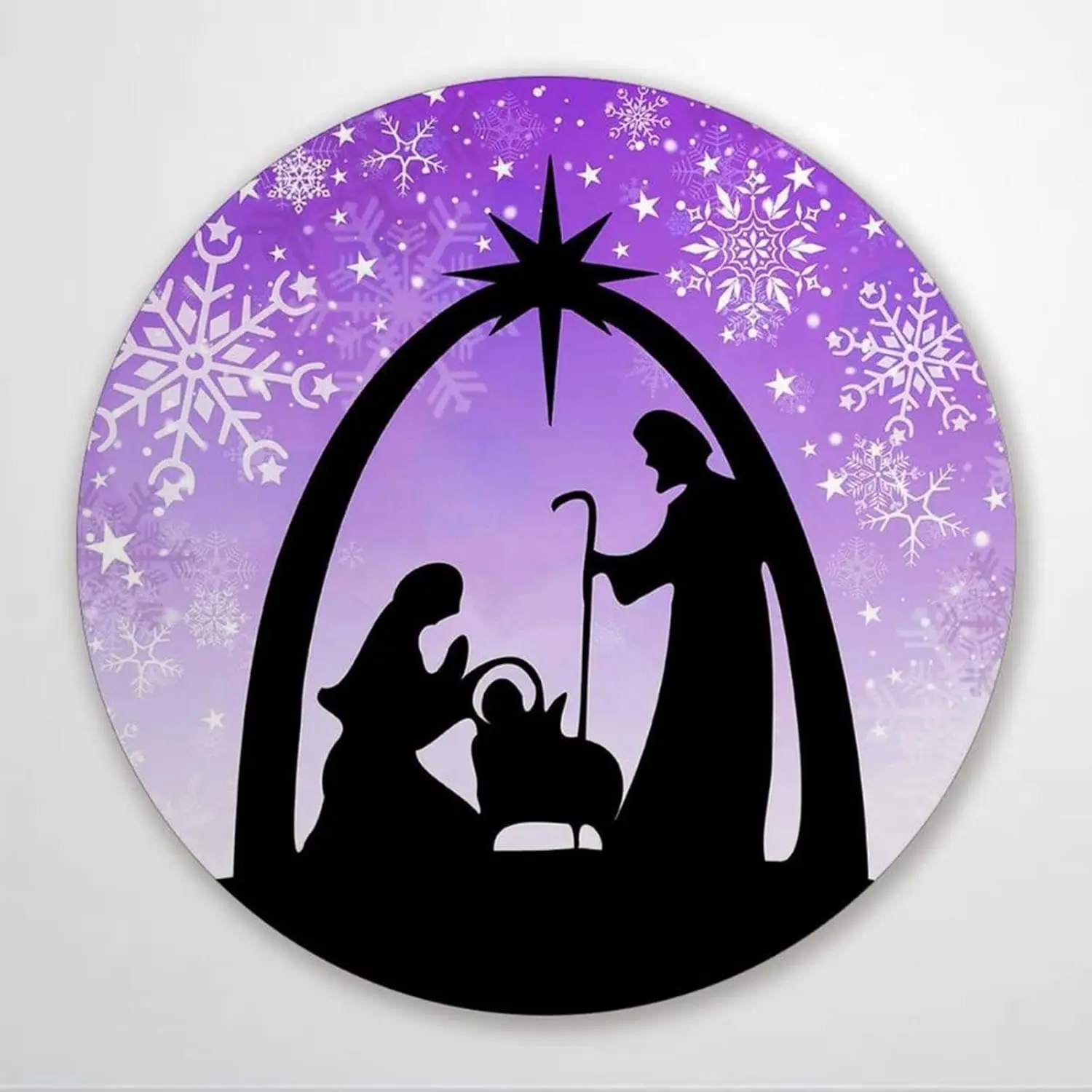 Purple Nativity Scene Circle Shaped Christmas Wreath Sign Metal Wreath Attachment Metal Signs Wall Decor Metal Signs Vintage Fun