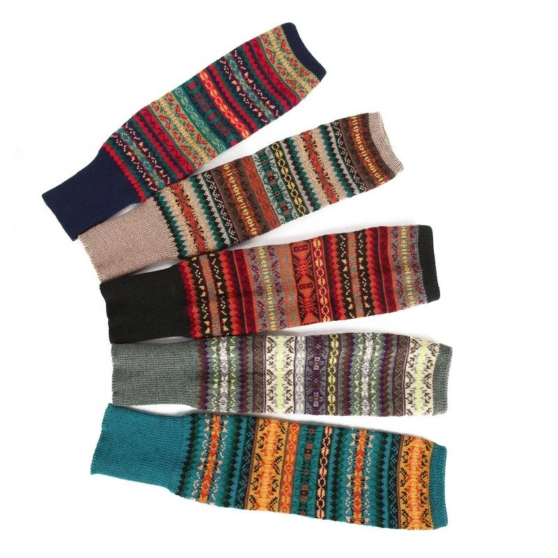 جوارب نسائية بوهيمية متماسكة فوق الركبة لتدفئة الساق متعددة الألوان مخططة بأصفاد للأحذية 15UB