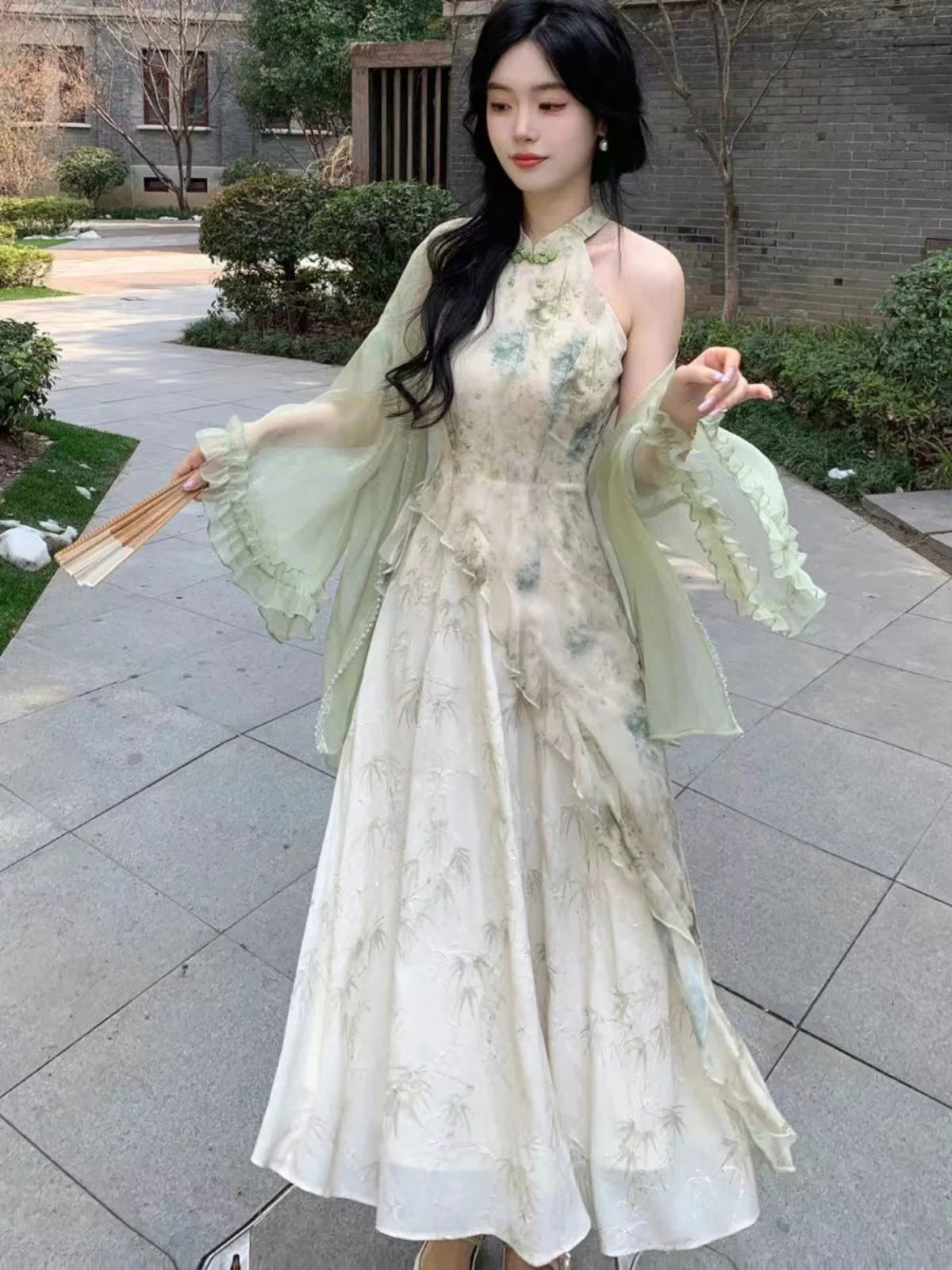 

Новый комплект для защиты от солнца в китайском традиционном стиле с принтом Fairy Sle: дышащий, элегантный дизайн, длинный, с завязками на шее