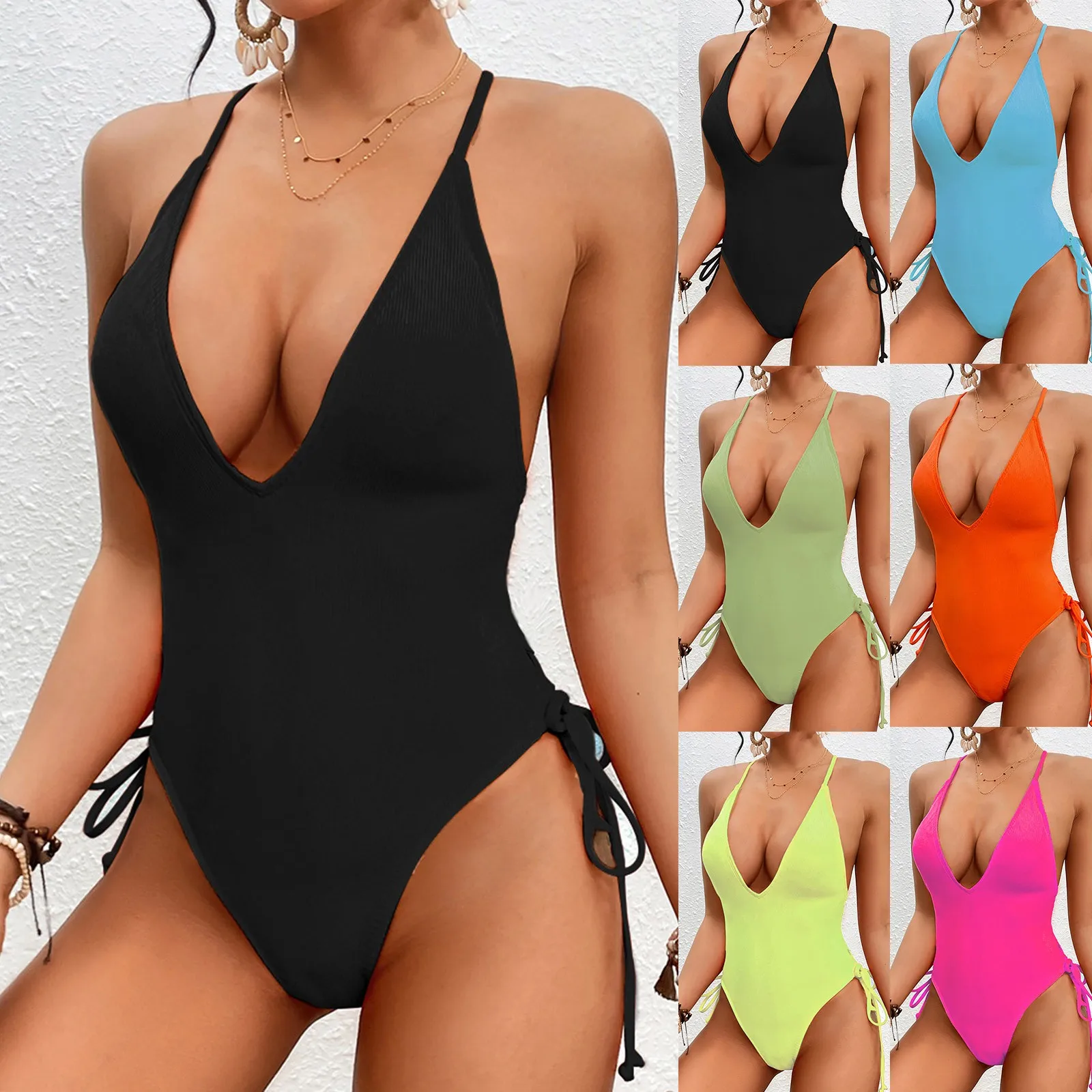 

Sexy High Waisted Bikini New European And American Swimsuit Solid Color Bikini Conservative Border Women Bikini