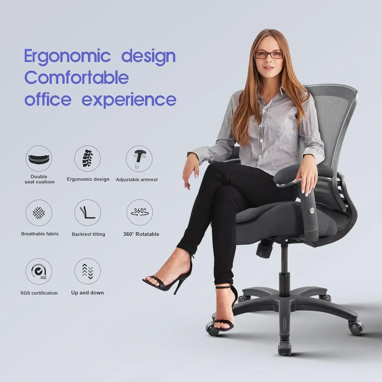 

Хит продаж: Эргономичное офисное кресло с сетчатой спинкой, двойной подушкой сиденья, регулировкой высоты и поддержкой для рук и поясницы