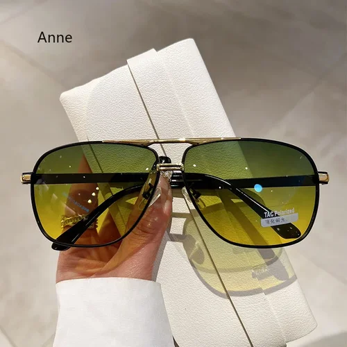 Imagen 1 del producto Gafas de sol Vintage de gran tamaño para hombre y mujer, lentes fotocromáticas polarizadas a la moda, de doble puente para conducir