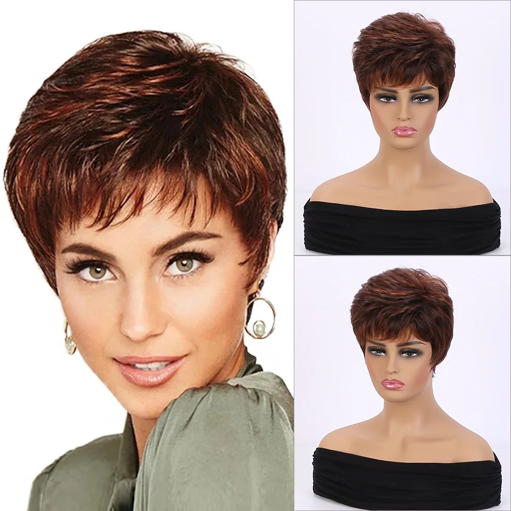 New Women's Synthetic Wig Short Straight Hair Chemical Fiber Headgear Cosplay Hair Cover