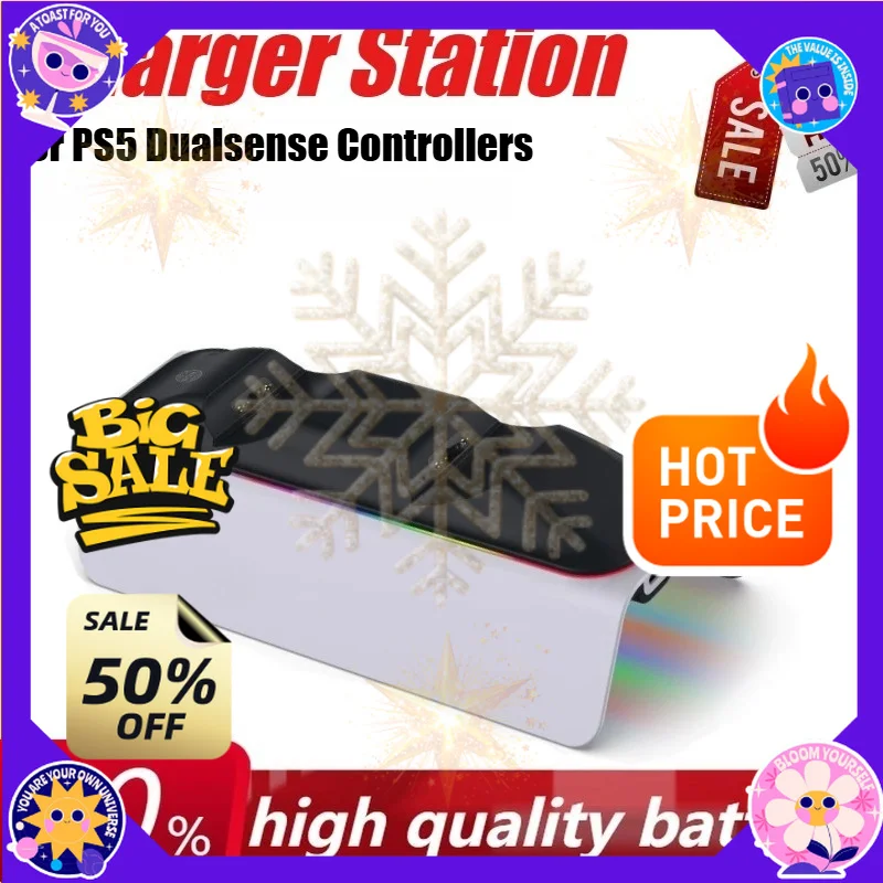 Dual Game Controller Charger Station Fast Charging Dock for PS5 Dualsense Controllers+Charging Cable and LED Indicator