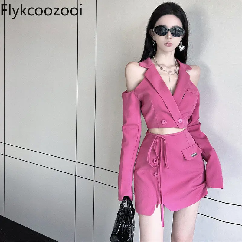 

Foreign Style Advanced Sense Sweet Cool Streetwear Niche Sexy Two Pieces Sets Suit for Women Female Blazer Sets with Skirt