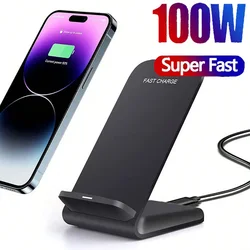 100W Fast Wireless Charger support for Samsung S24 S23 S22 21 Ultra Quick Charging Stand For iPhone 15 14 13 16Pro Max Xiaomi 14