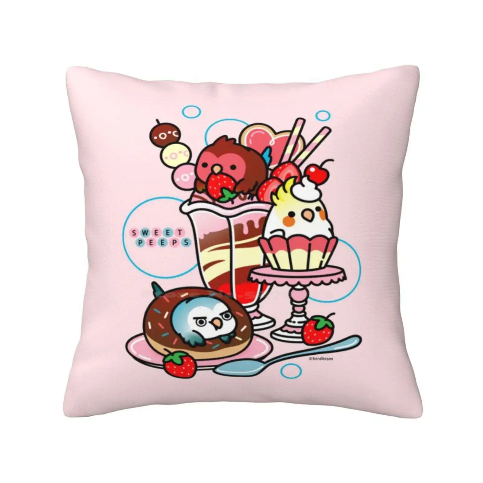 Sweet Peeps Pillows Case Bedroom Home Decoration Cockatiel Birdhism Birdism Cute Kawaii Cupcake Donut Birds Parrots Lovebird