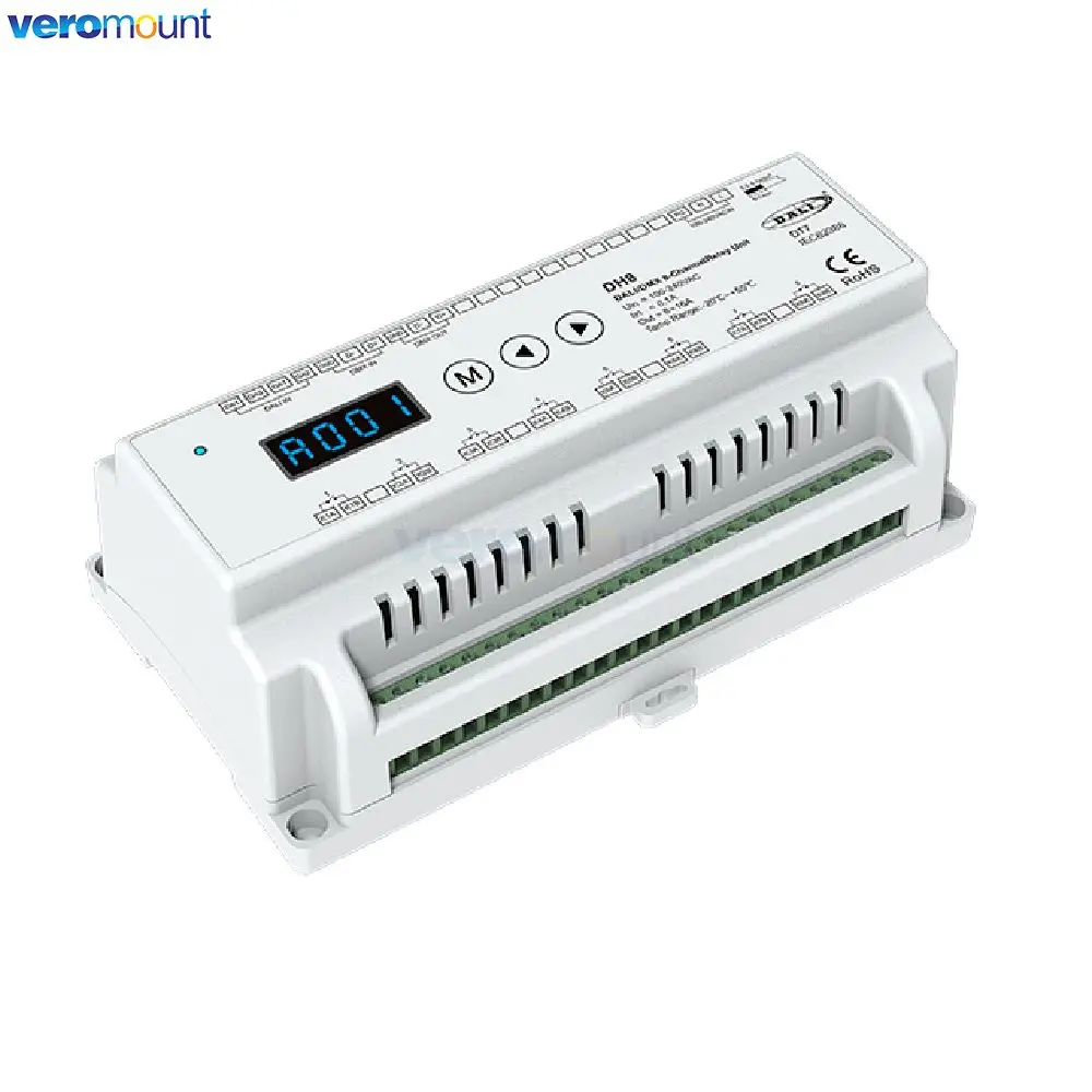 Skydance DH8 (DT7) For LED Lamp Lights 100-240VDC 8CH*16A DALI DMX RDM 8-Channel Relay Unit Controller Numeric Display Din Rail