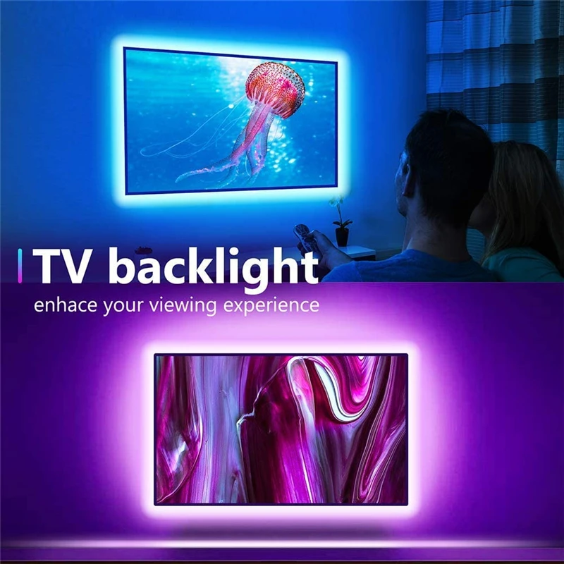 TV LED 스트립 스마트 스트립 조명, 24 키 원격 제어, 5V LED 로프 라이트 바, 무선 5050 SMD LED, TV 백라이트용, 55 인치