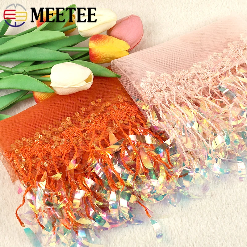 

1-5Yards Sequins Mesh Fringe Tassels Stage Perform Garment Lace Trim Latin Dance Clothes Decor Tassel Fringes Sewing Accessories