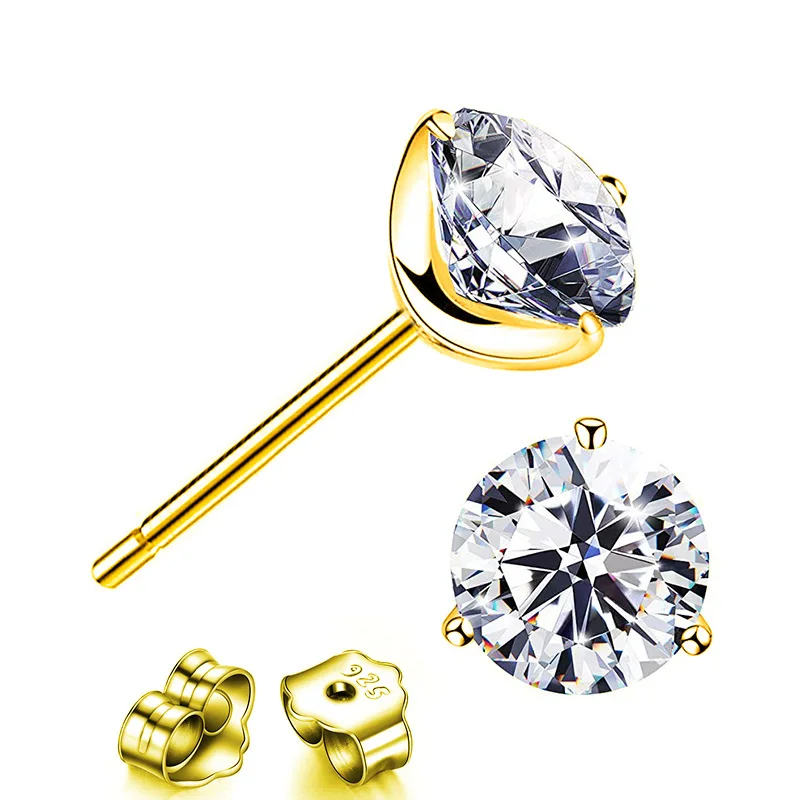 IOGOU Real 925 Sterling Silver 5.0mm(0.5ct)/6.0mm(0.8ct) Round 3 Claws Simulated Diamond Stud Earring Women Engagement Jewelry