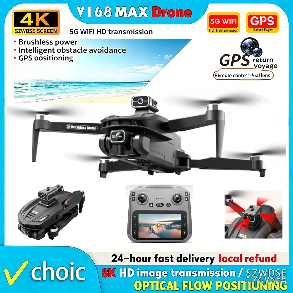NEW V168 MAX GPS Drone Cam Professional 8K Aerial Avoiding Obstacle With Large Screen Remote Control Folding Brushless Dron
