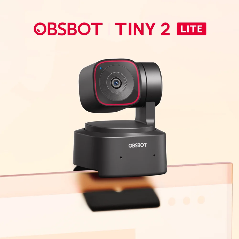 OBSBOT Tiny 2 Lite 4K Webcam para PC Câmera de Streaming PTZ com Rastreamento de IA com Sensor de 1/2