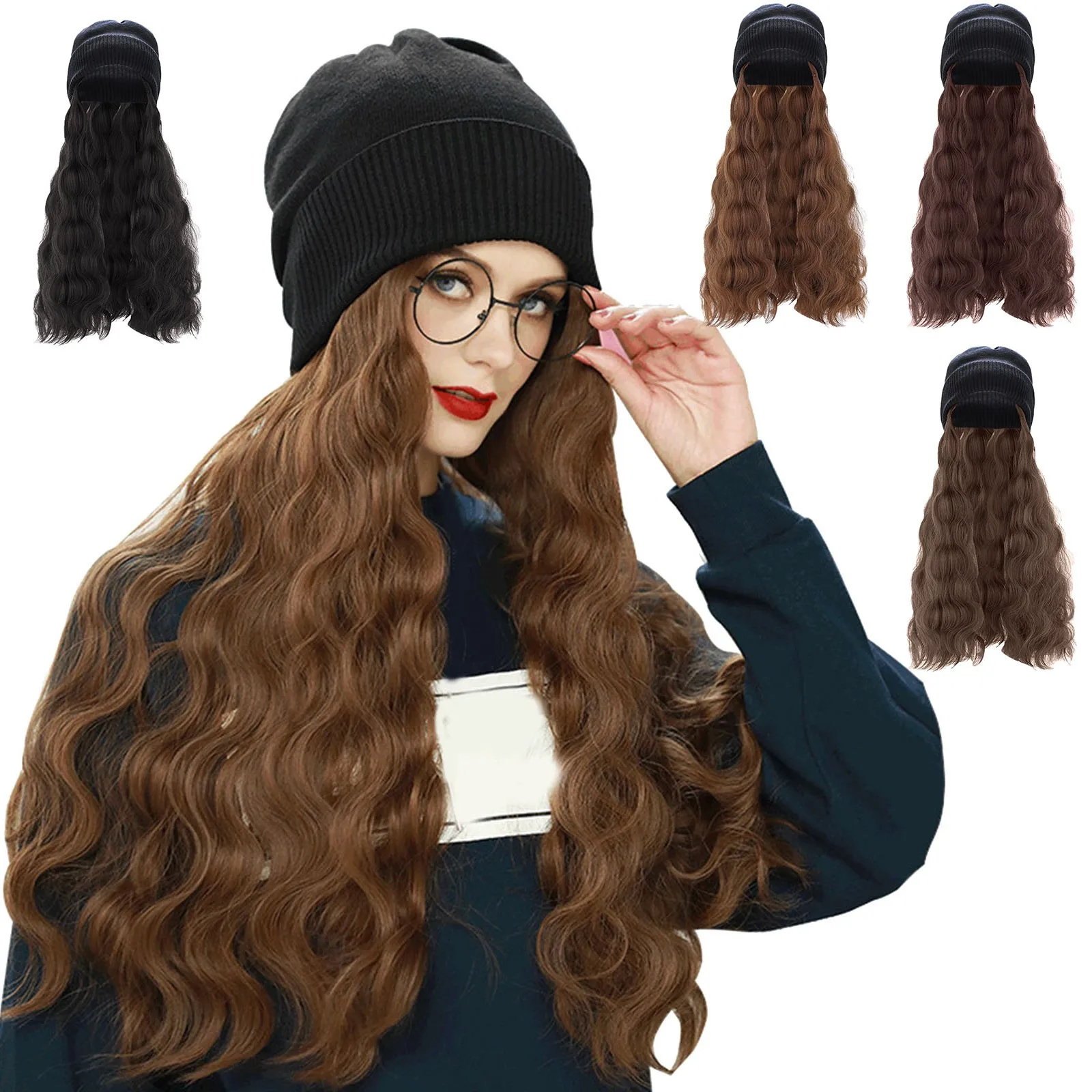 Synthetic  Long Kinky Curly One Piece Baseball Hair Hat Wig Adjustable Black Brown Hairpiece for Women fashion cap Wool Cap