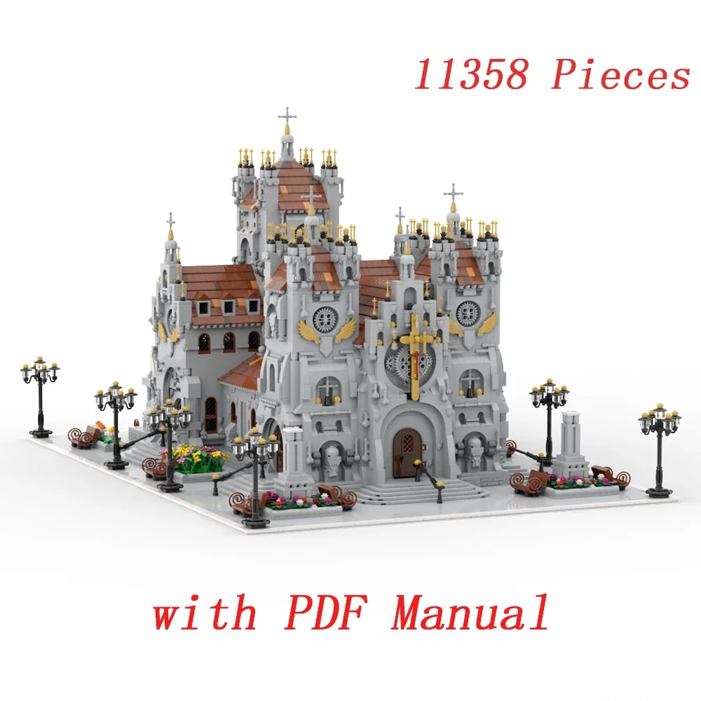 

11358 Pieces with PDF Medieval Cathedral Historic Church Big Suit Building Toys with Street Lights Interior Details Adults Gifts