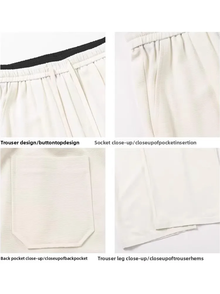 

Мужские летние прямые брюки из тонкого ледяного шелка, драпированные широкие брюки, повседневные свободные брюки с высокой талией, модные дышащие брюки