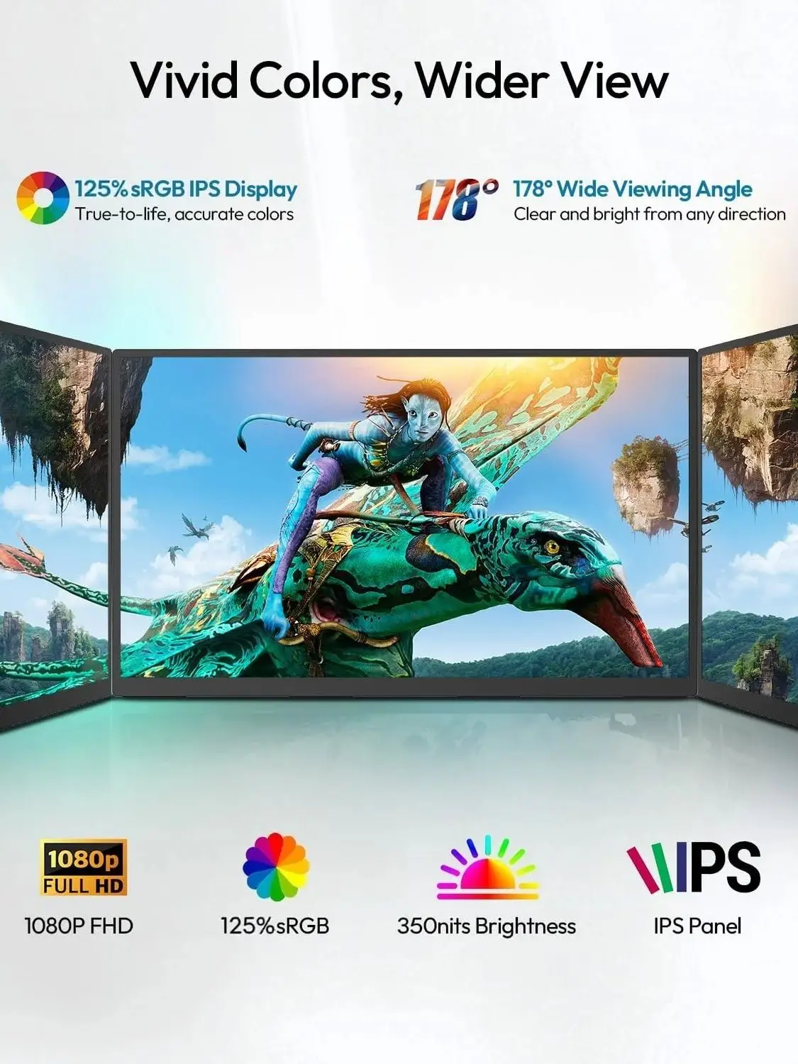 UPERFECT UGame 23,8" QLED 120Hz tragbarer Monitor Gaming 1080P 125%sRGB 350Nits für XBox Serie X / S PS5 Schalter VESA großer Laptop zweiter Bildschirm USB C / HDMI-Anzeige mit VESA