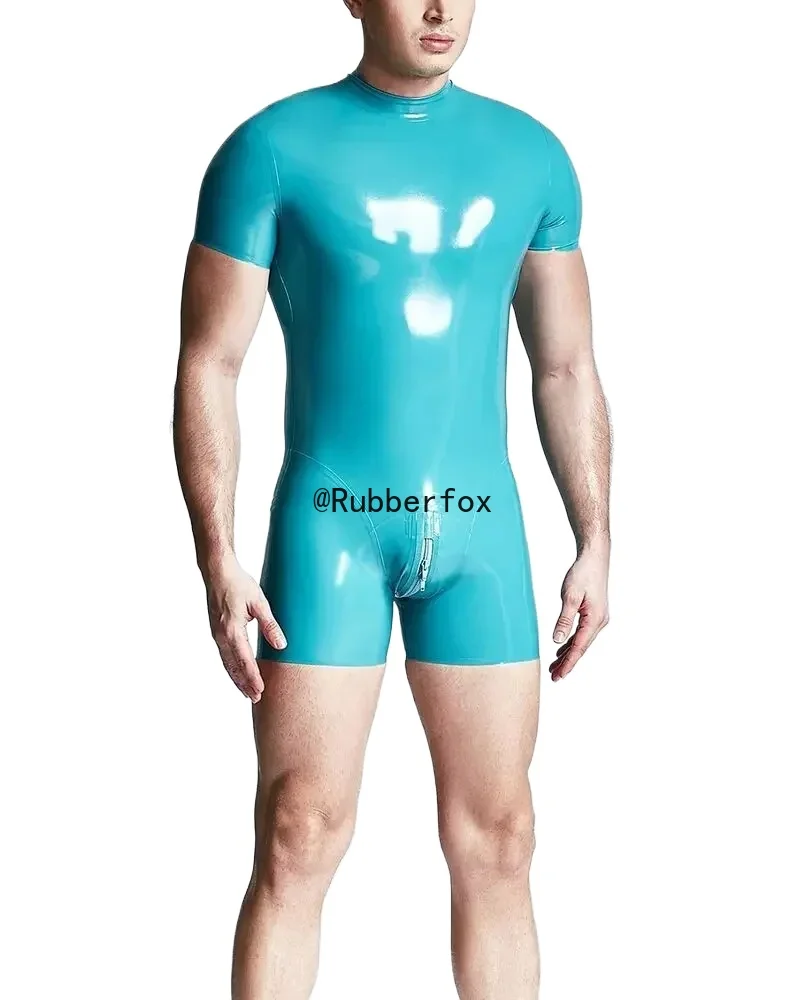 

customized latex fashion catsuit bodysuit swimsuit 3D crotch cut back zip beach wear handmade rubber club wear