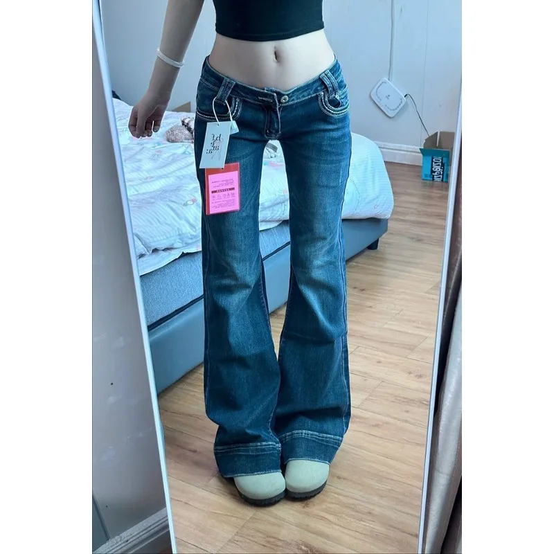 

Vintage High Street Low-Waisted Jeans Women Summer All-Match Wide Leg Y2K Denim Trousers Female Sexy Slim Fit Flares Pants