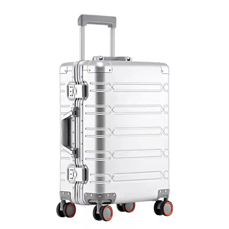 Kotak Trolley wanita, semua aluminium Magnesium Aloi logam roda Universal kata sandi logam Bisnis Travel Boarding Case keras