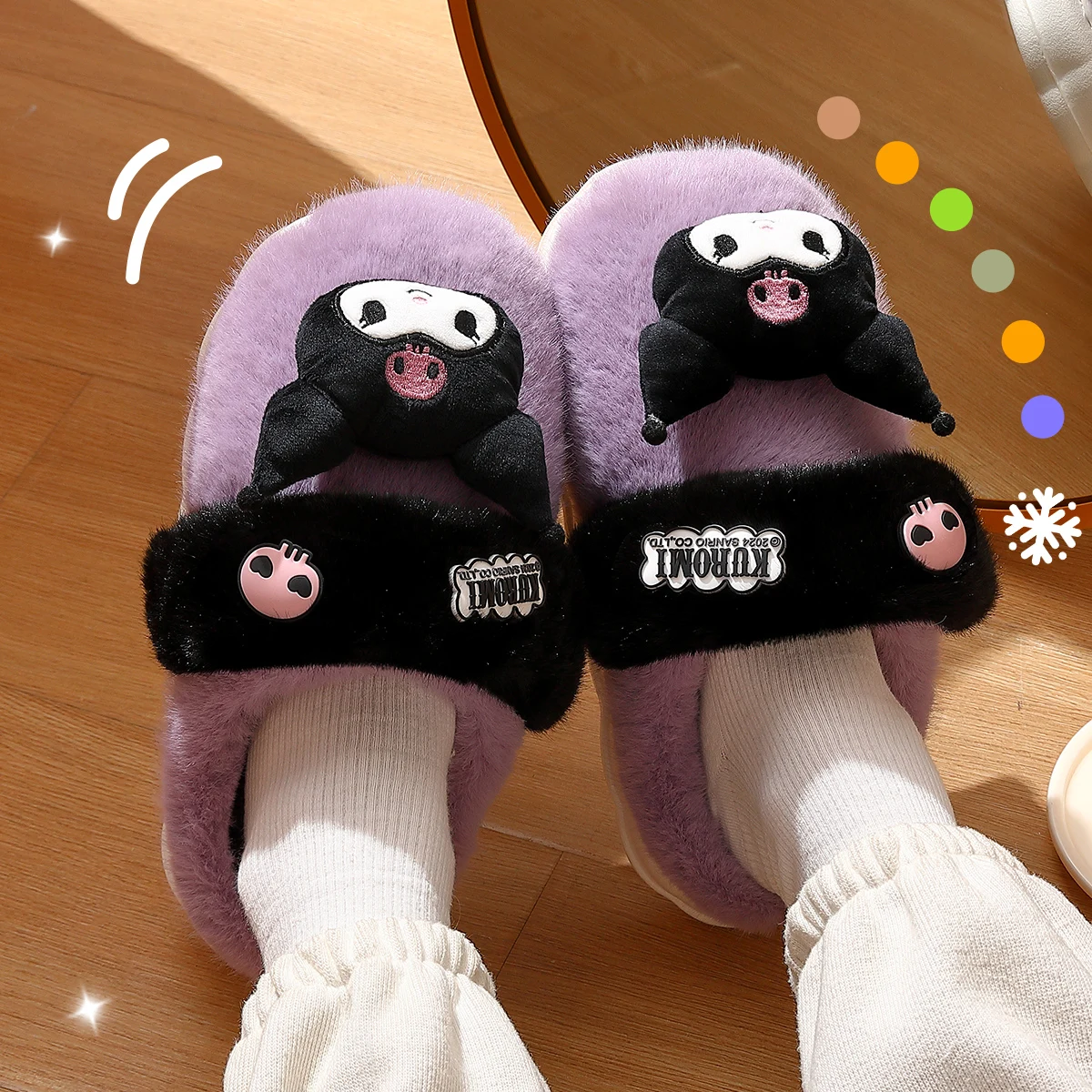 2024 Winter New Kuromi Cotton Slippers For Women, Cute Cartoon Warm Postpartum Shoes For Indoor Use, Warm Gift For Girlfriend